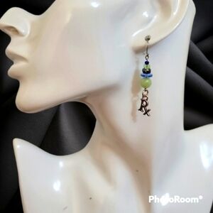 HANDMADE Pharmacist Tech RX Jade Lapis Czech Glass Beaded Dangle Earrings
